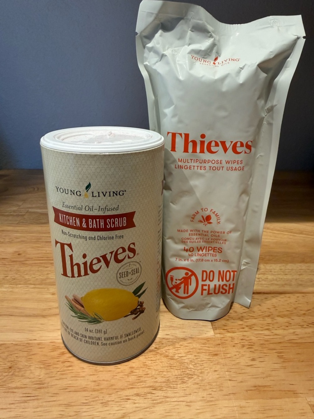 Young Living Thieves Kitchen & Bath Scrub and Multipurpose wipes - New